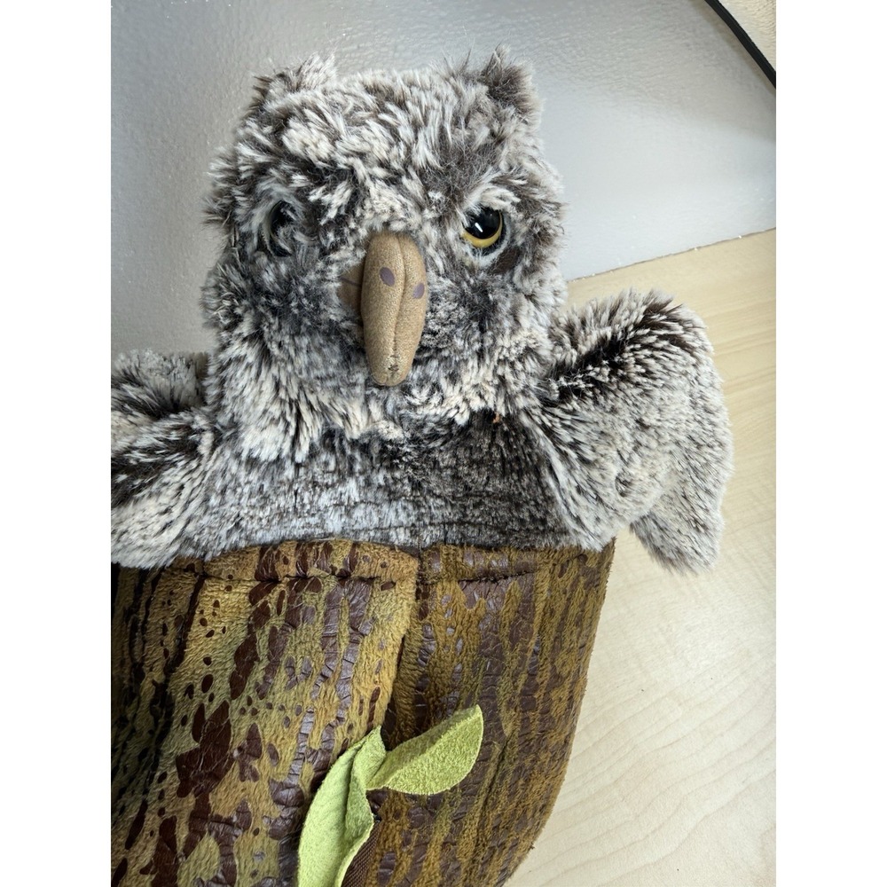 Folkmanis Brown Owl Owlet in Tree Stump Trunk Hand Puppet Plush Toy